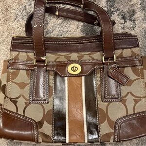 Coach Brown and Tan Signature Satchel